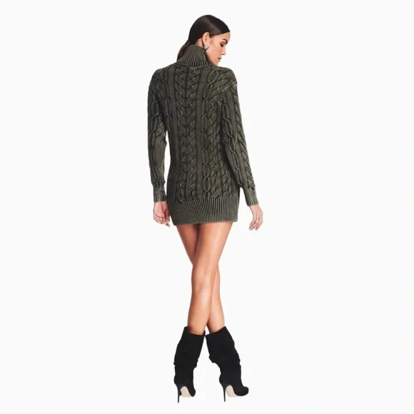 SER.O.YA Storme Cable Knit Sweater Dress XS Charcoal Gray Turtleneck Mini